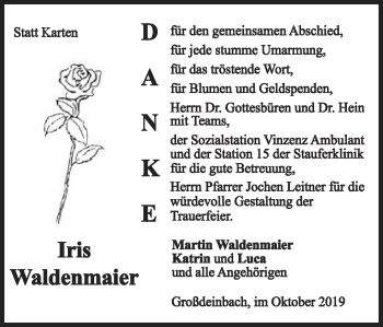 Traueranzeige von Iris Waldenmaier von Gmünder Tagespost
