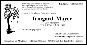 Traueranzeige von Irmgard Mayer von Gmünder Tagespost