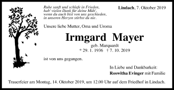 Traueranzeige von Irmgard Mayer