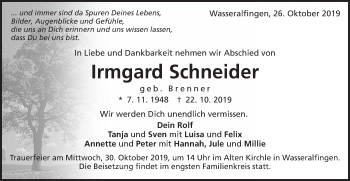 Traueranzeige von Irmgard Schneider von Schwäbische Post