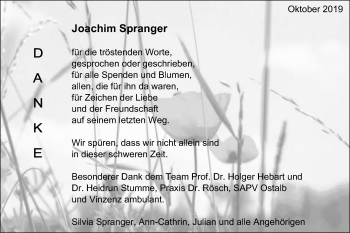 Traueranzeige von Joachim Spranger von Gmünder Tagespost