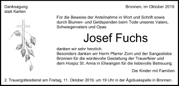 Traueranzeige von Josef Fuchs von Schwäbische Post