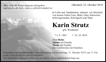 Traueranzeige von Karin Strutz von Schwäbische Post