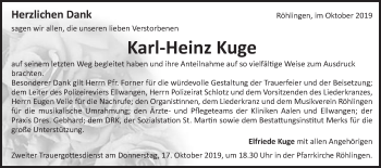 Traueranzeige von Karl-Heinz Kuge von Schwäbische Post