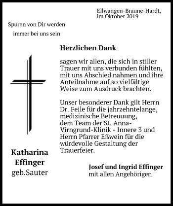 Traueranzeige von Katharina Effinger von Schwäbische Post