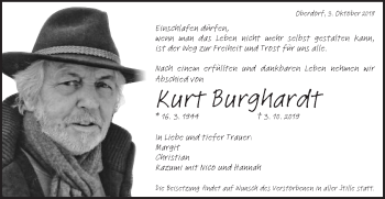 Traueranzeige von Kurt Burghardt von Bopfinger Stadtanzeiger