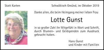 Traueranzeige von Lotte Gunst