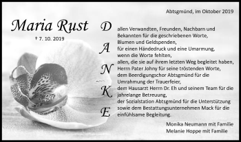 Traueranzeige von Maria Rust von Kocher-Lein-Bote