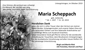 Traueranzeige von Maria Scheppach von Kocher-Lein-Bote