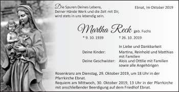 Traueranzeige von Martha Reck von Schwäbische Post