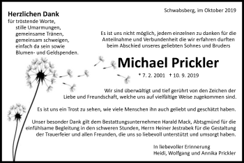 Traueranzeige von Michael Prickler von Schwäbische Post