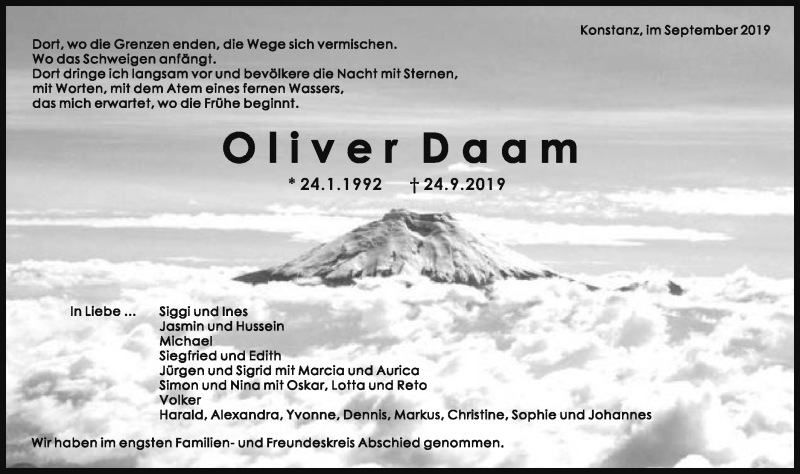  Traueranzeige für Oliver Daam vom 19.10.2019 aus Gmünder Tagespost