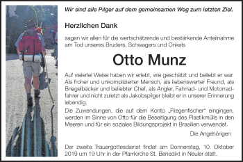 Traueranzeige von Otto Munz von Schwäbische Post