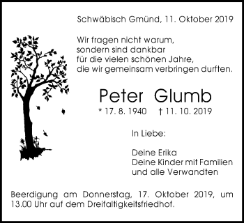 Traueranzeige von Peter Glumb