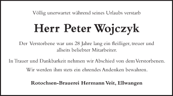 Traueranzeige von Peter Wojczyk von Schwäbische Post