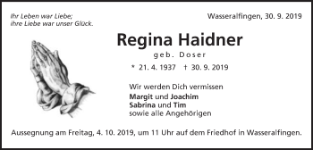 Traueranzeige von Regina Haidner von Schwäbische Post