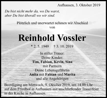 Traueranzeige von Reinhold Vossler von Schwäbische Post