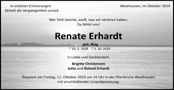 Traueranzeige von Renate Erhardt von Schwäbische Post