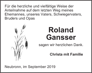Traueranzeige von Roland Gansser von Schwäbische Post