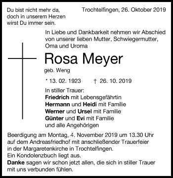 Traueranzeige von Rosa Meyer von Schwäbische Post