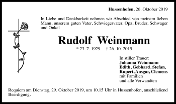 Traueranzeige von Rudolf Weinmann von Gmünder Tagespost