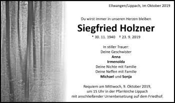 Traueranzeige von Siegfried Holzner von Schwäbische Post