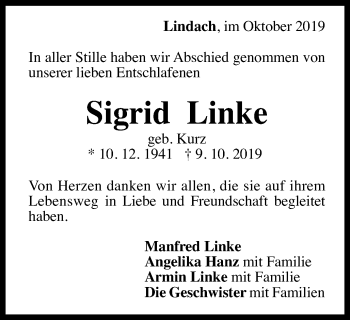 Traueranzeige von Sigrid Linke