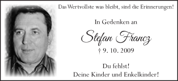 Traueranzeige von Stefan Francz von Schwäbische Post