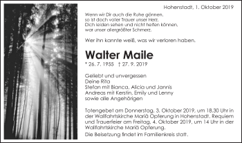 Traueranzeige von Walter Maile von Schwäbische Post