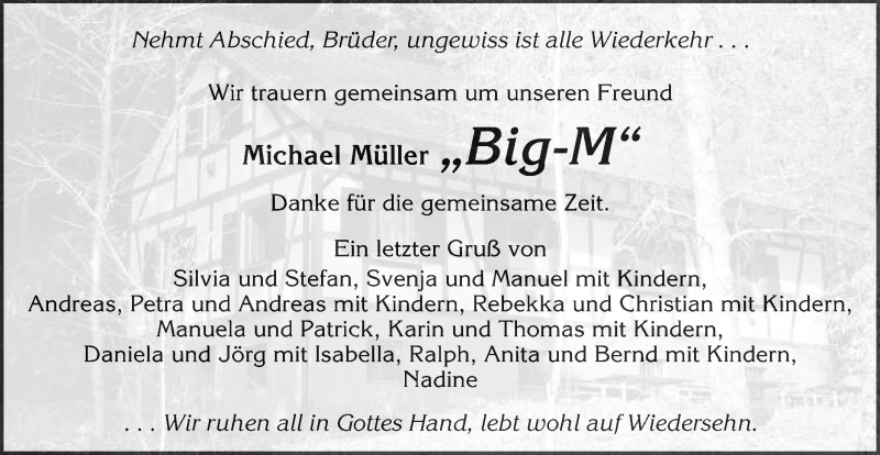  Traueranzeige für Michael Müller vom 23.10.2019 aus SCHWÄBISCHE POST