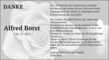 Traueranzeige von Alfred Borst von Schwäbische Post