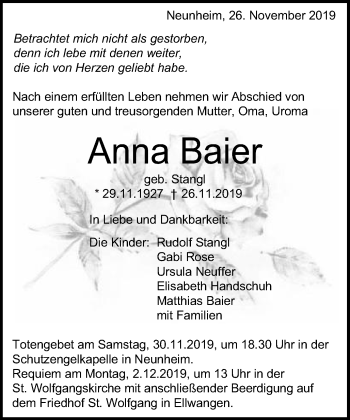 Traueranzeige von Anna Baier