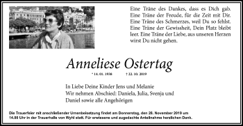 Traueranzeige von Anneliese Ostertag von Gmünder Tagespost