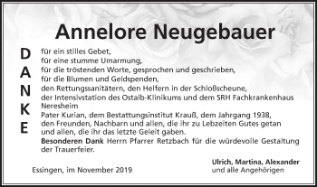 Traueranzeige von Annelore Neugebauer von Schwäbische Post