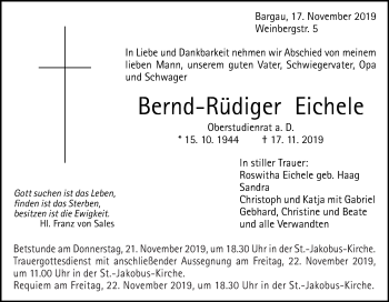 Traueranzeige von Bernd-Rüdiger Eichele