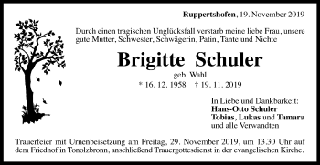 Traueranzeige von Brigitte Schuler von Gmünder Tagespost