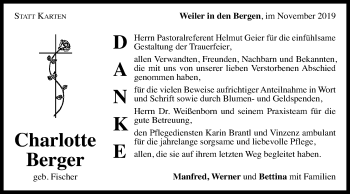 Traueranzeige von Charlotte Berger von Gmünder Tagespost