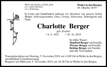 Traueranzeige von Charlotte Berger von Gmünder Tagespost