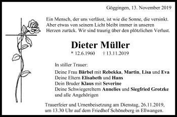 Traueranzeige von Dieter Müller von Gmünder Tagespost