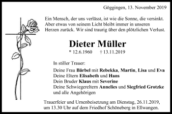 Traueranzeige von Dieter Müller