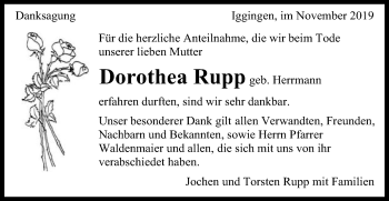 Traueranzeige von Dorothea Rupp