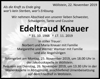 Traueranzeige von Edeltraud Knauer von Schwäbische Post