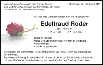 Traueranzeige von Edeltraud Roder von Schwäbische Post