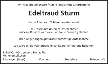 Traueranzeige von Edeltraud Sturm von Schwäbische Post