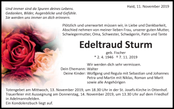 Traueranzeige von Edeltraud Sturm von Schwäbische Post