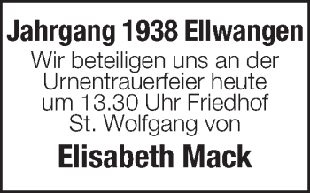 Traueranzeige von Elisabeth Mack von Schwäbische Post