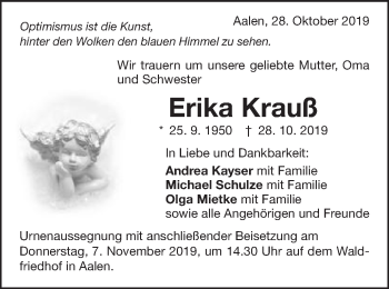 Traueranzeige von Erika Krauß von Schwäbische Post