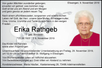 Traueranzeige von Erika Rathgeb