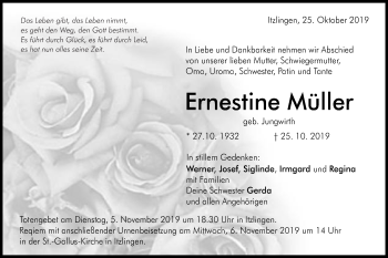 Traueranzeige von Ernestine Müller von Schwäbische Post