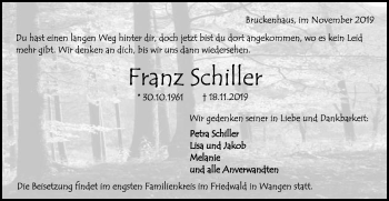 Traueranzeige von Franz Schitier von Gmünder Tagespost